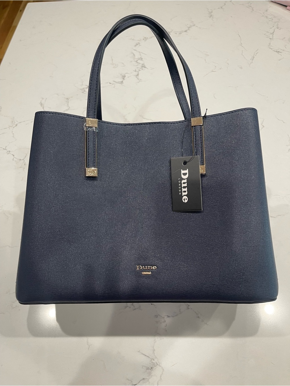 Dune London Navy Tote with Gold Hardware Accents